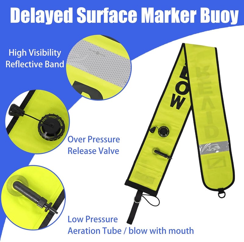 JUSTOOP Store 5ft Surface Marker Buoy Set, Inflatable Scuba Signal Tube with Reflective Strip, Scuba Diving Open Bottom Float (SMB) for Underwater Diving Snorkeling with 100ft Diving Spool Reel and Clip - Image 3